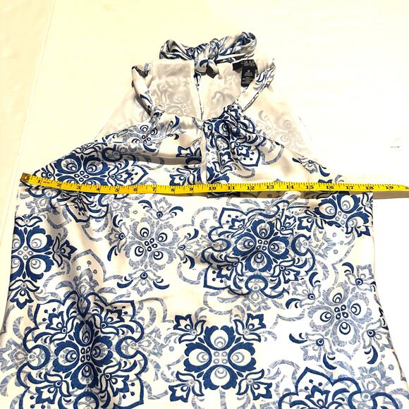 CHAPS Blue and White Tie Back Halter Silky Tank Top Women's M Medium - Picture 6 of 8